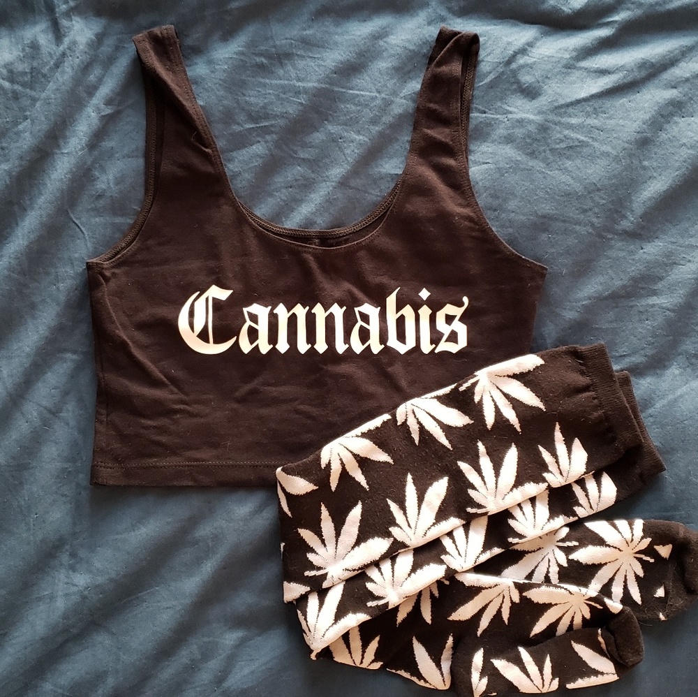 Cannabis Crop top w/Huf knee high socks
